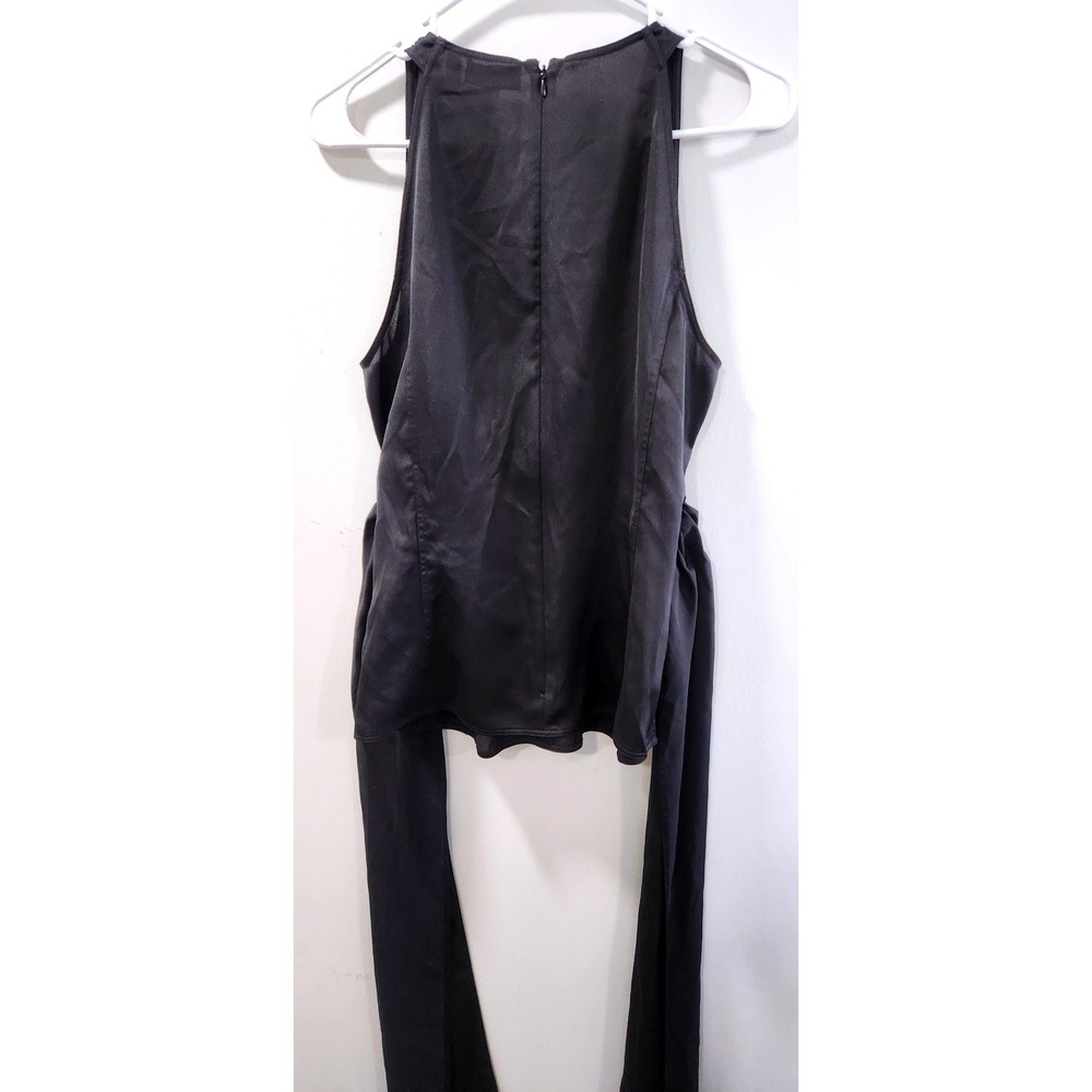 Theory Black Satin Tie Wrap Top Sleeveless V-Neck Blouse Size 6 - Picture 2 of 8